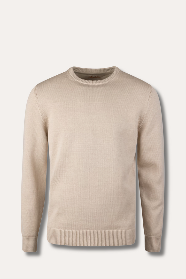 Sweater Knitted Crew Neck Organic Cotton Light Beige