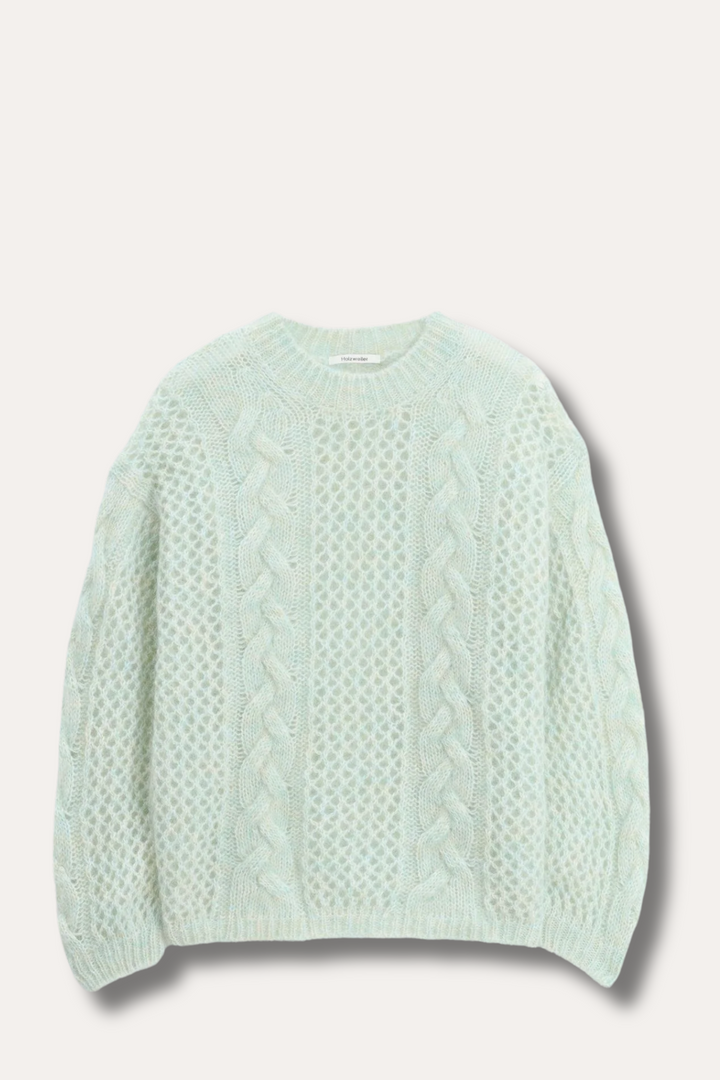 Mohair Cable Knit Crew - Green Mix
