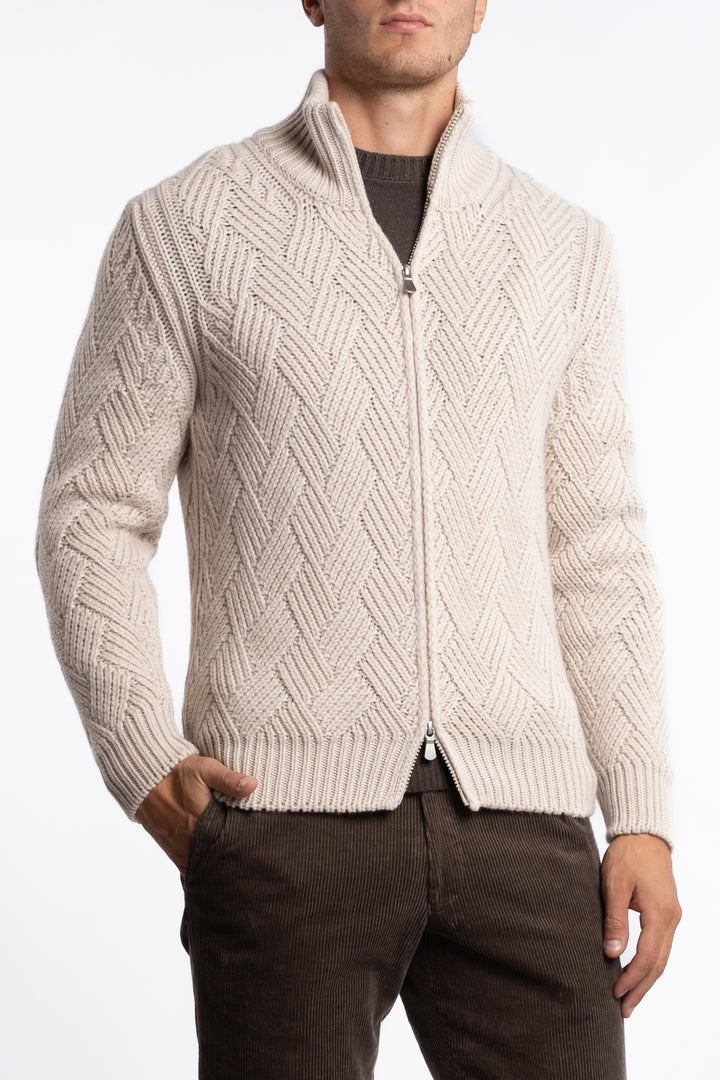 Cashmere Full-zip Jacket Beige