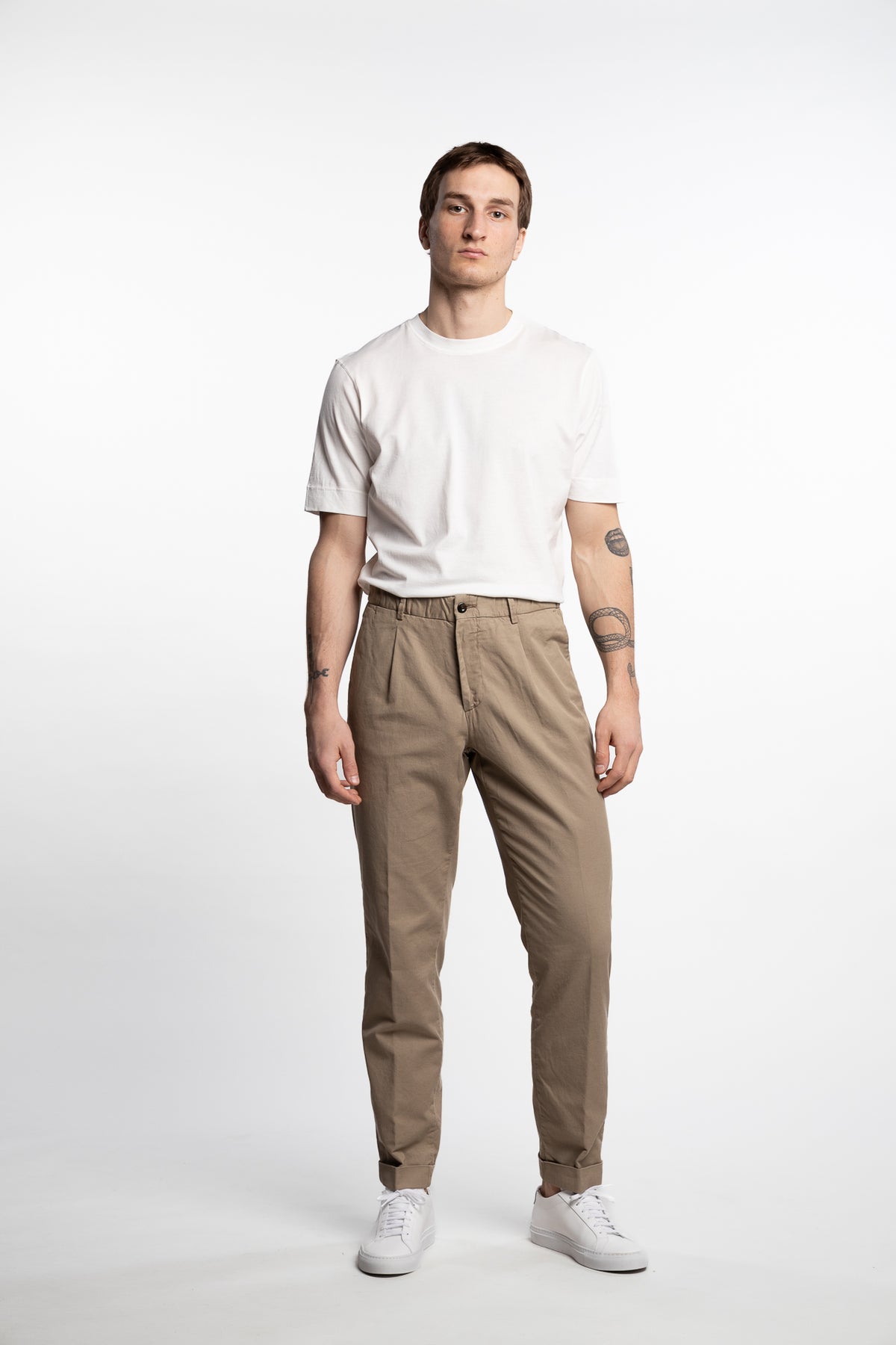 Capri Pleated Cotton/Linen Pant Light Brown