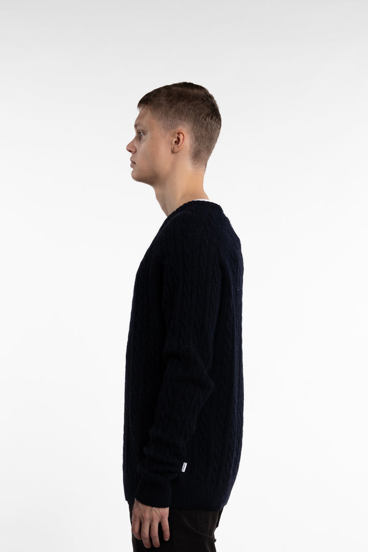 Lambswool Raglan Cable O-Neck Navy