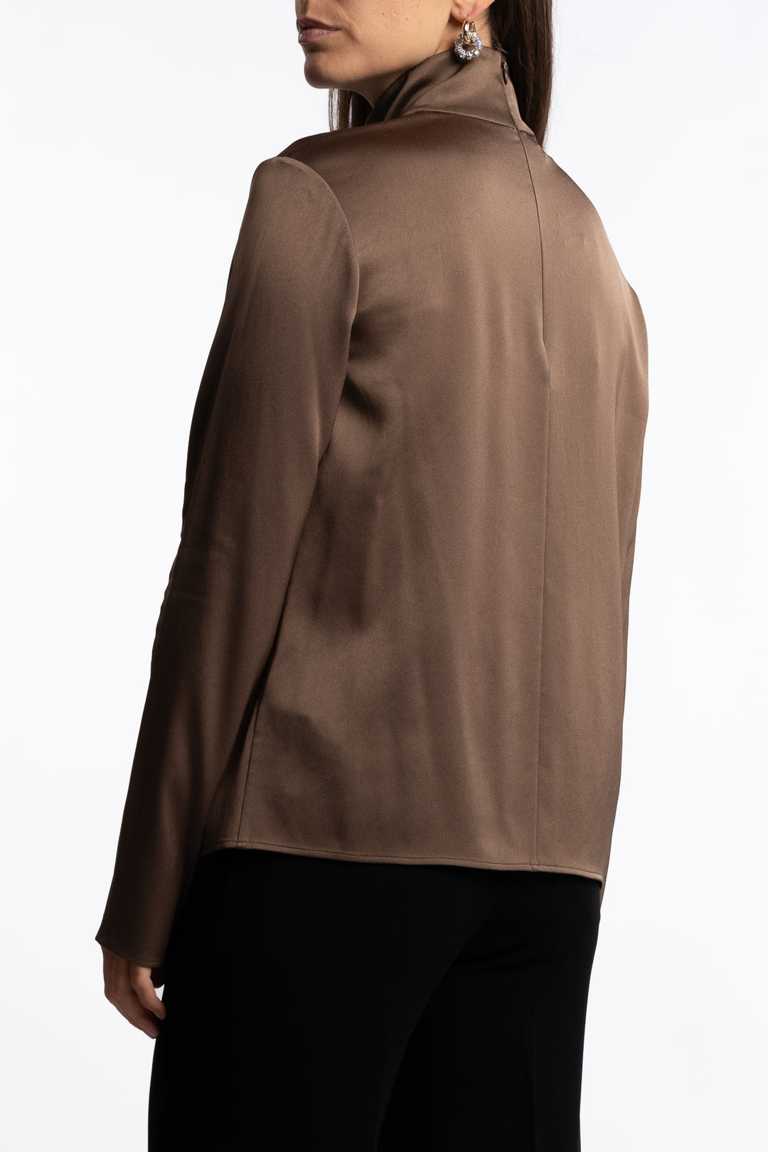 Turtleneck Satin Blouse- Oak Brown