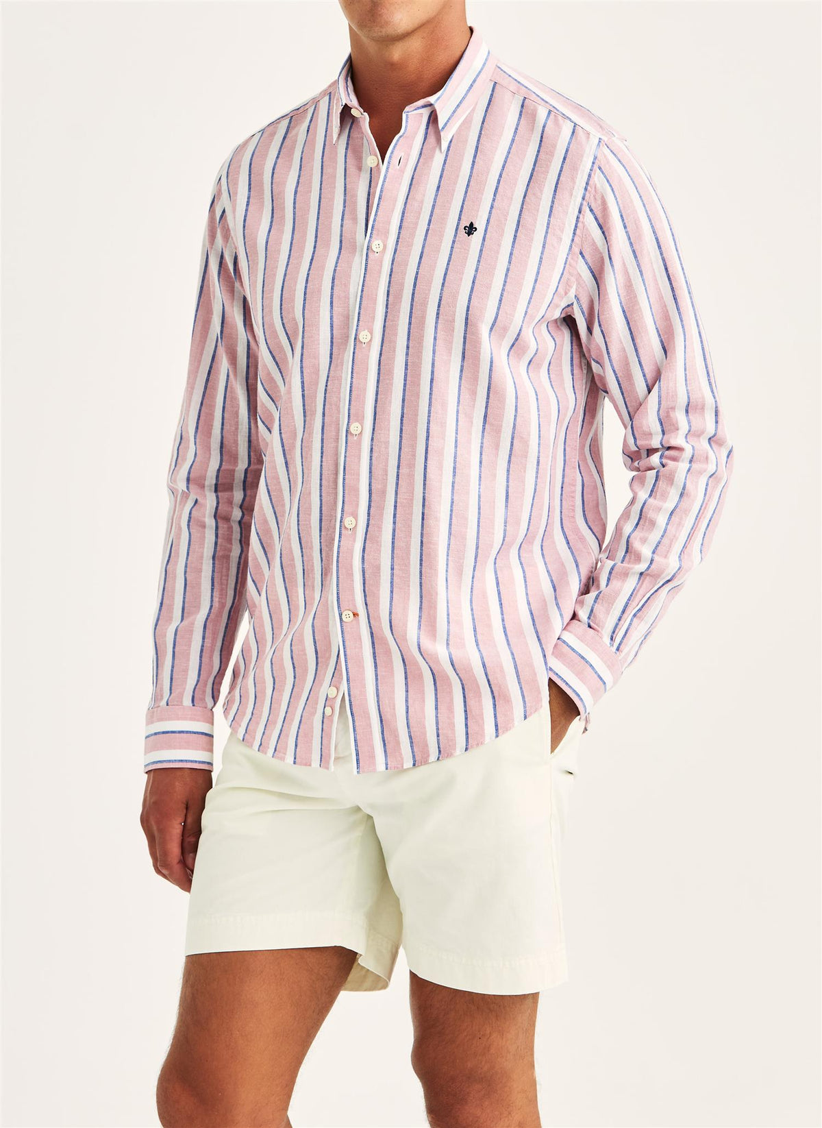Douglas Classic Fit Linen Shirt Mix Stripe Pink