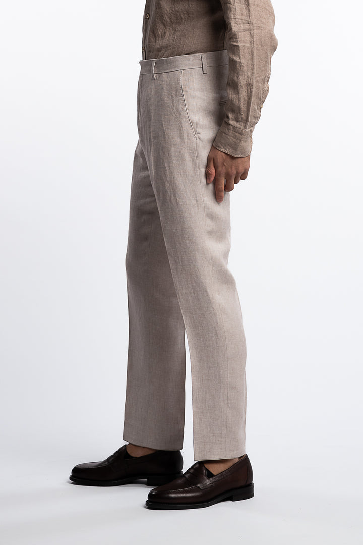 Denz Slim Fit Linen Trousers White Grass