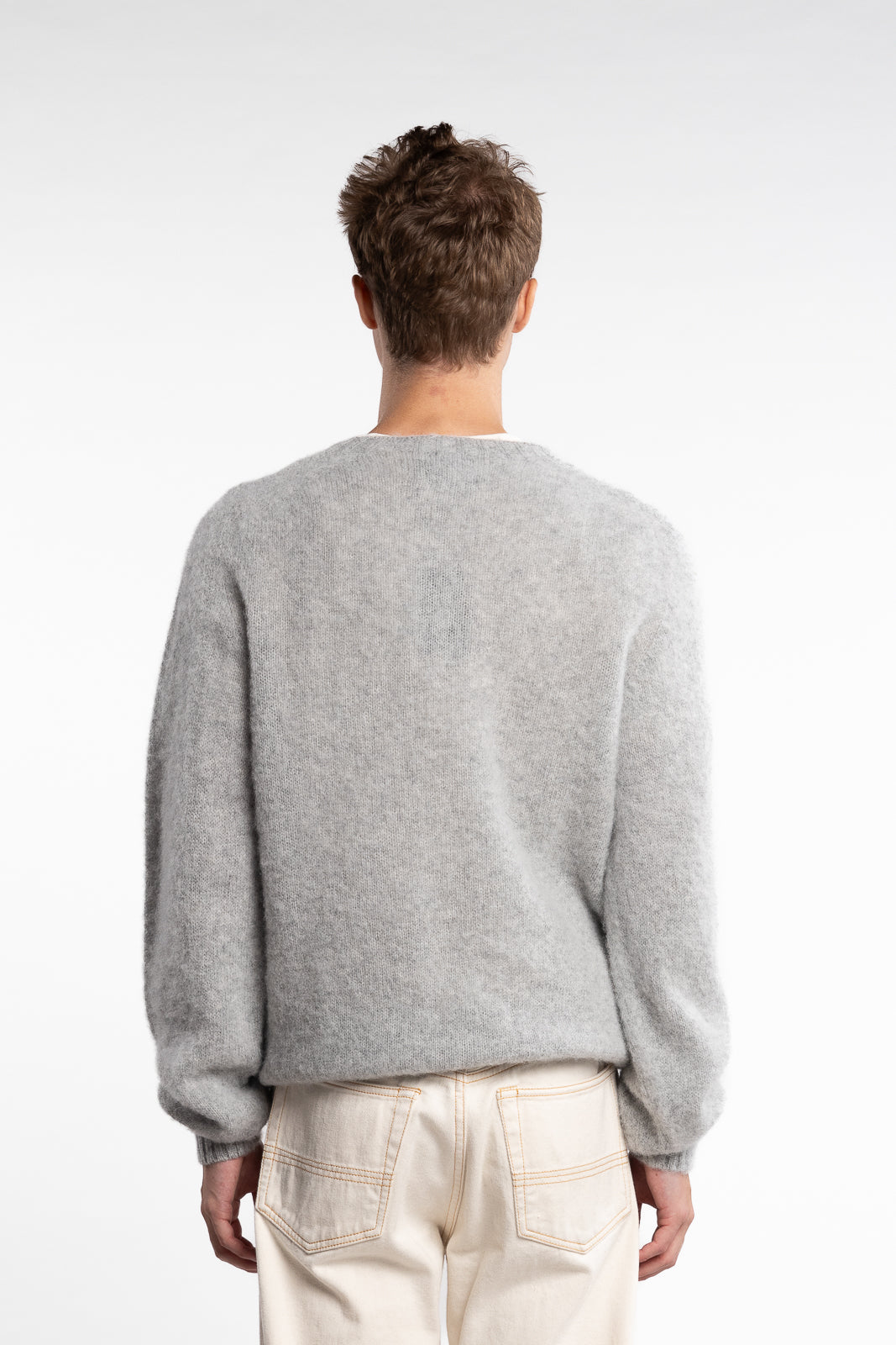 Brushed Shetland Crew Neck Jumper Silver Grey