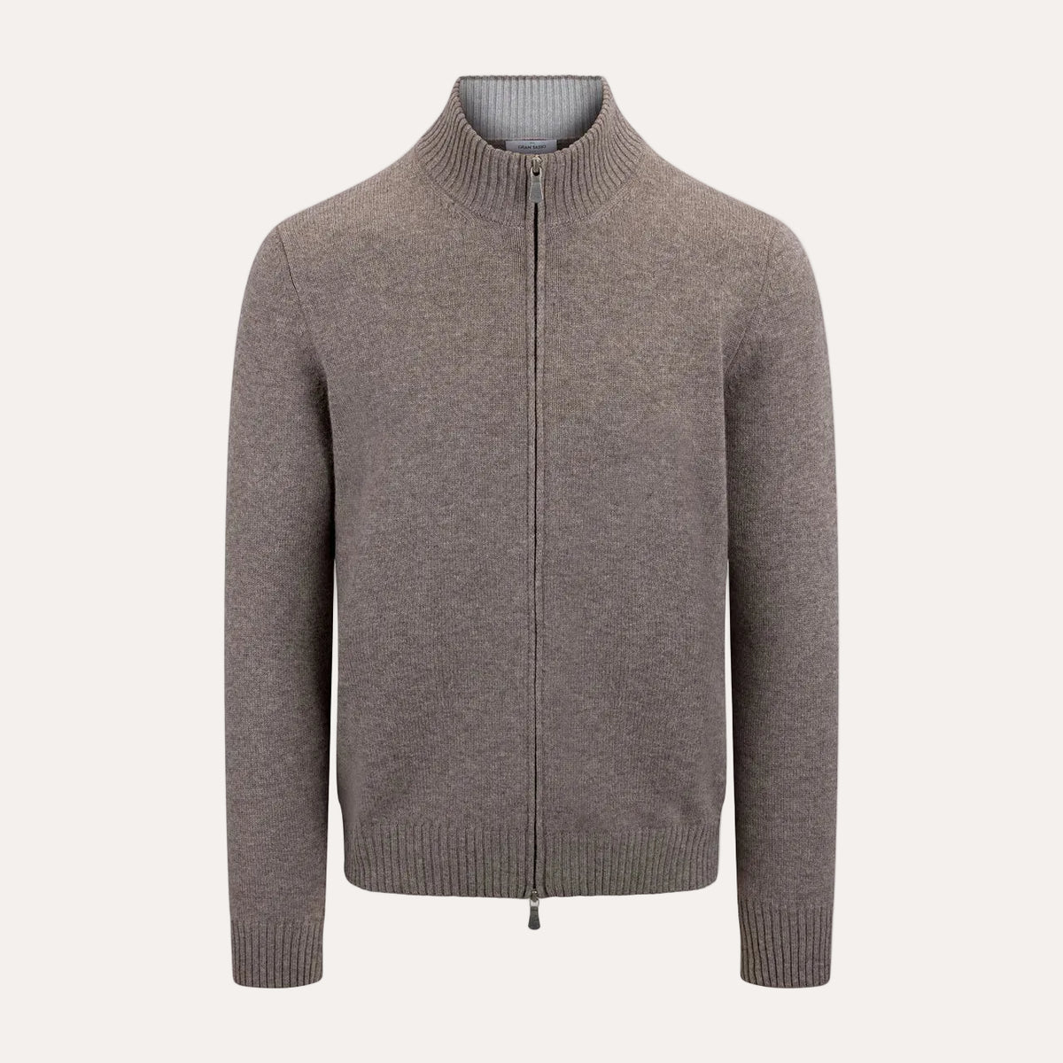 Virgin Wool/Cashmere Zip Sweater Light Brown
