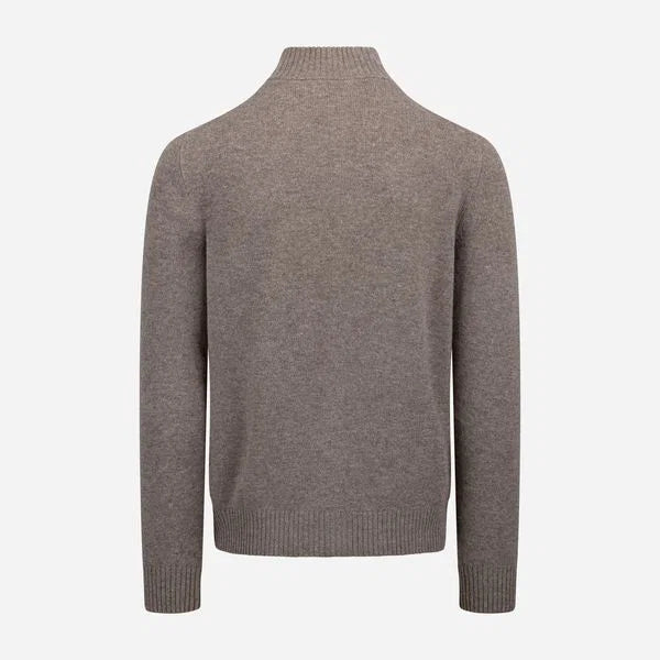 Virgin Wool/Cashmere Zip Sweater Light Brown