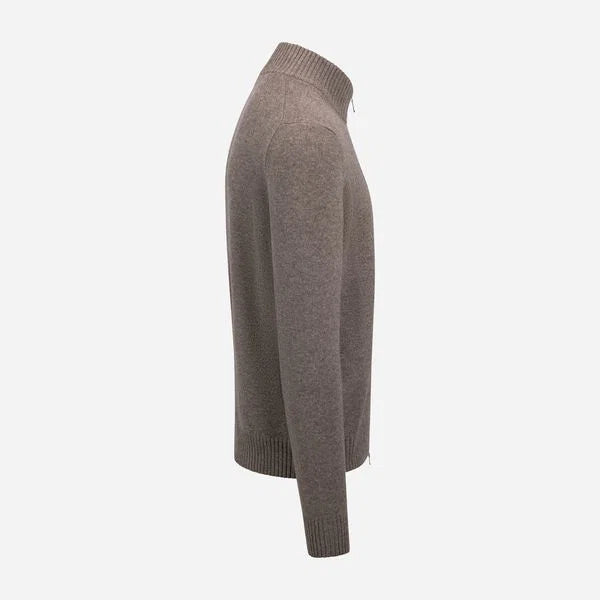 Virgin Wool/Cashmere Zip Sweater Light Brown