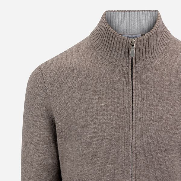 Virgin Wool/Cashmere Zip Sweater Light Brown
