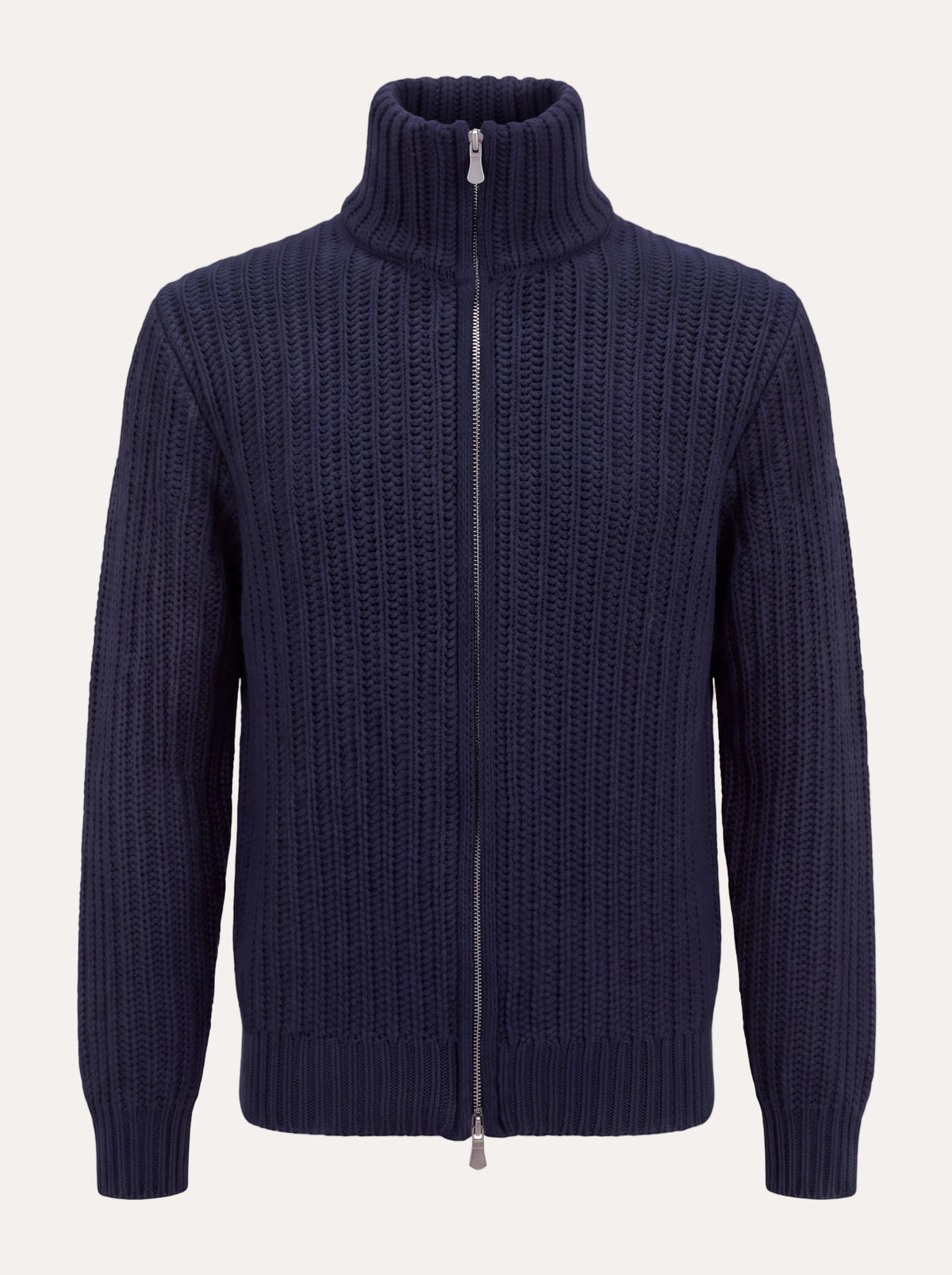 Ribbed Virgin Wool/Cashmere Zip Sweater Navy
