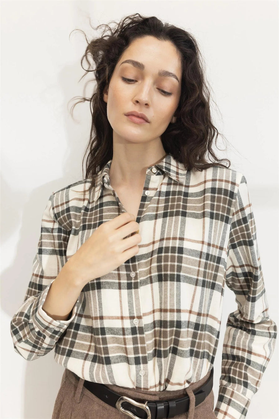 Joan Flannel Shirt Green Check - Camilla Pihl, modellbilde