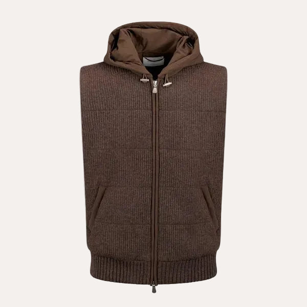 Hooded Virgin Wool Vest Brown