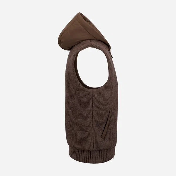 Hooded Virgin Wool Vest Brown