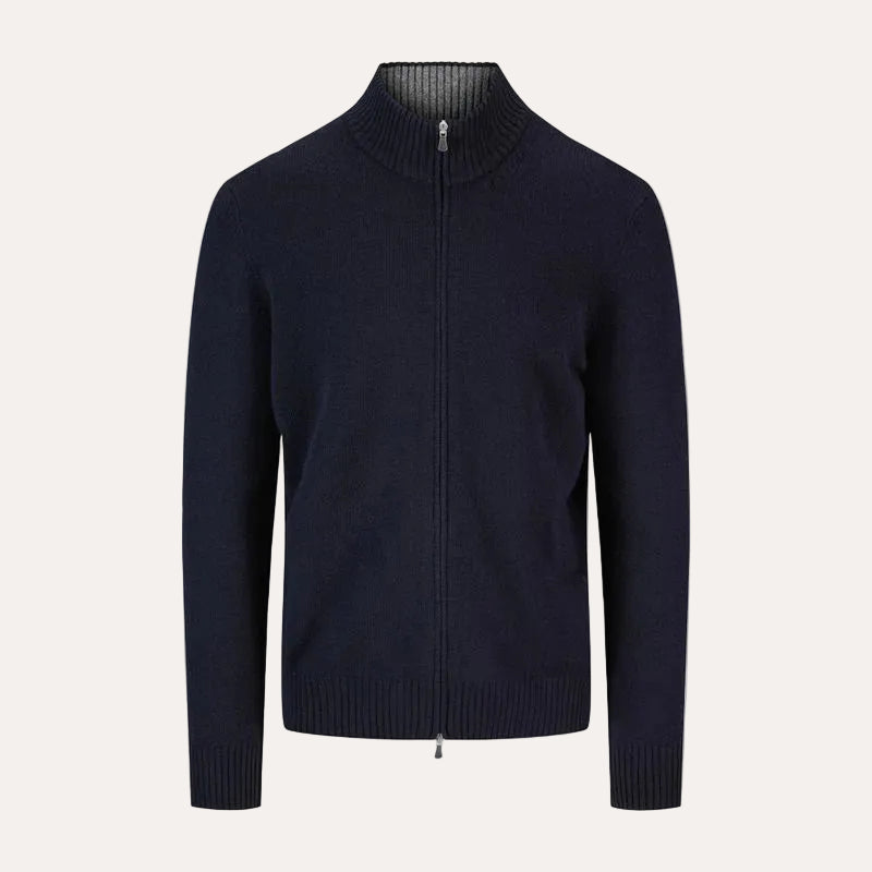 Virgin Wool/Cashmere Zip Sweater Navy