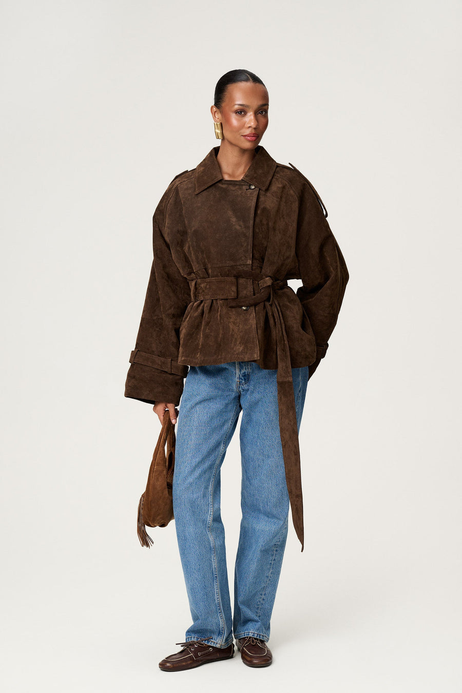 York Cropped Trench Coat Dark Brown