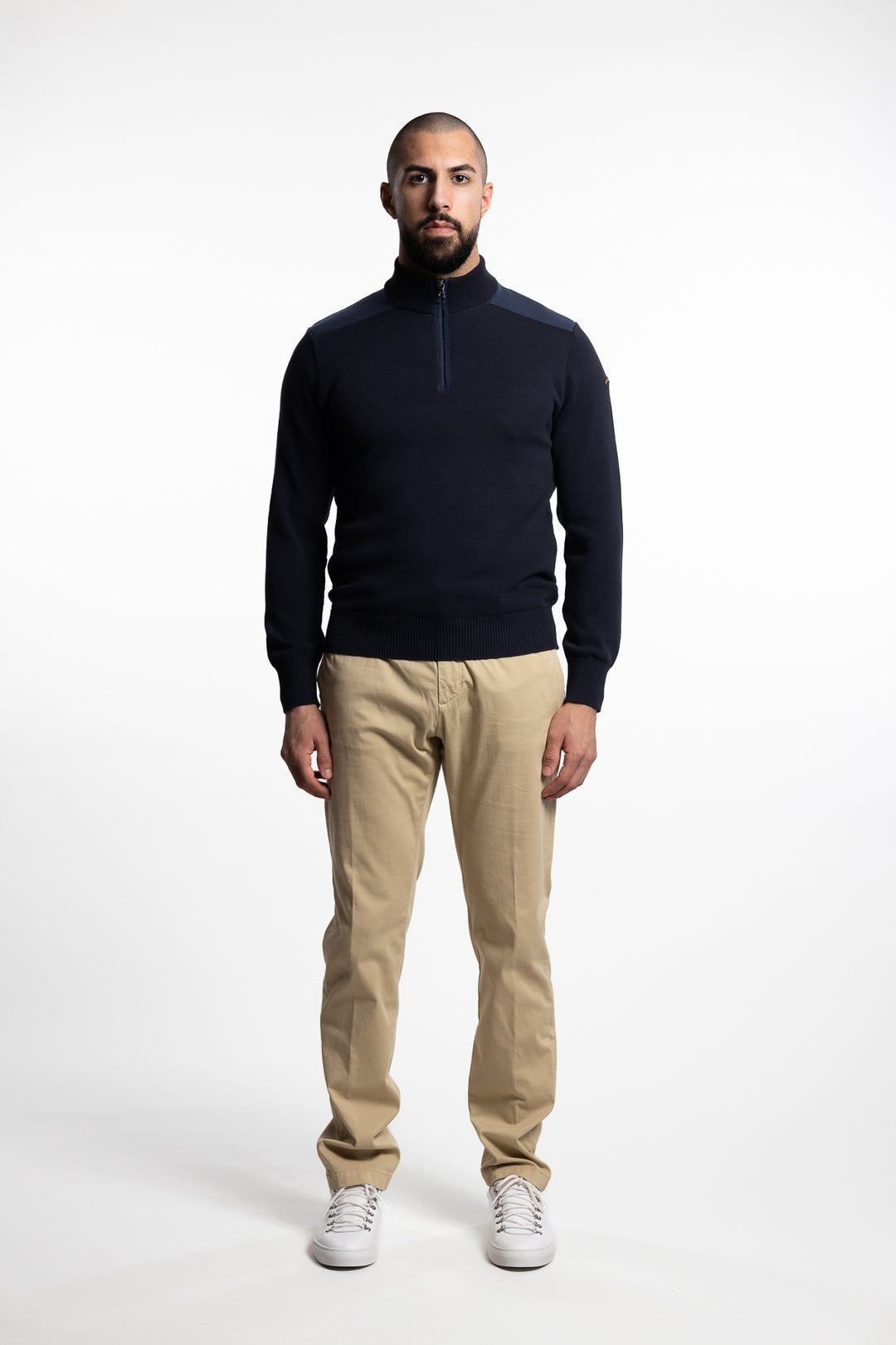 Fresco Cotton Half-Zip Sweater Navy
