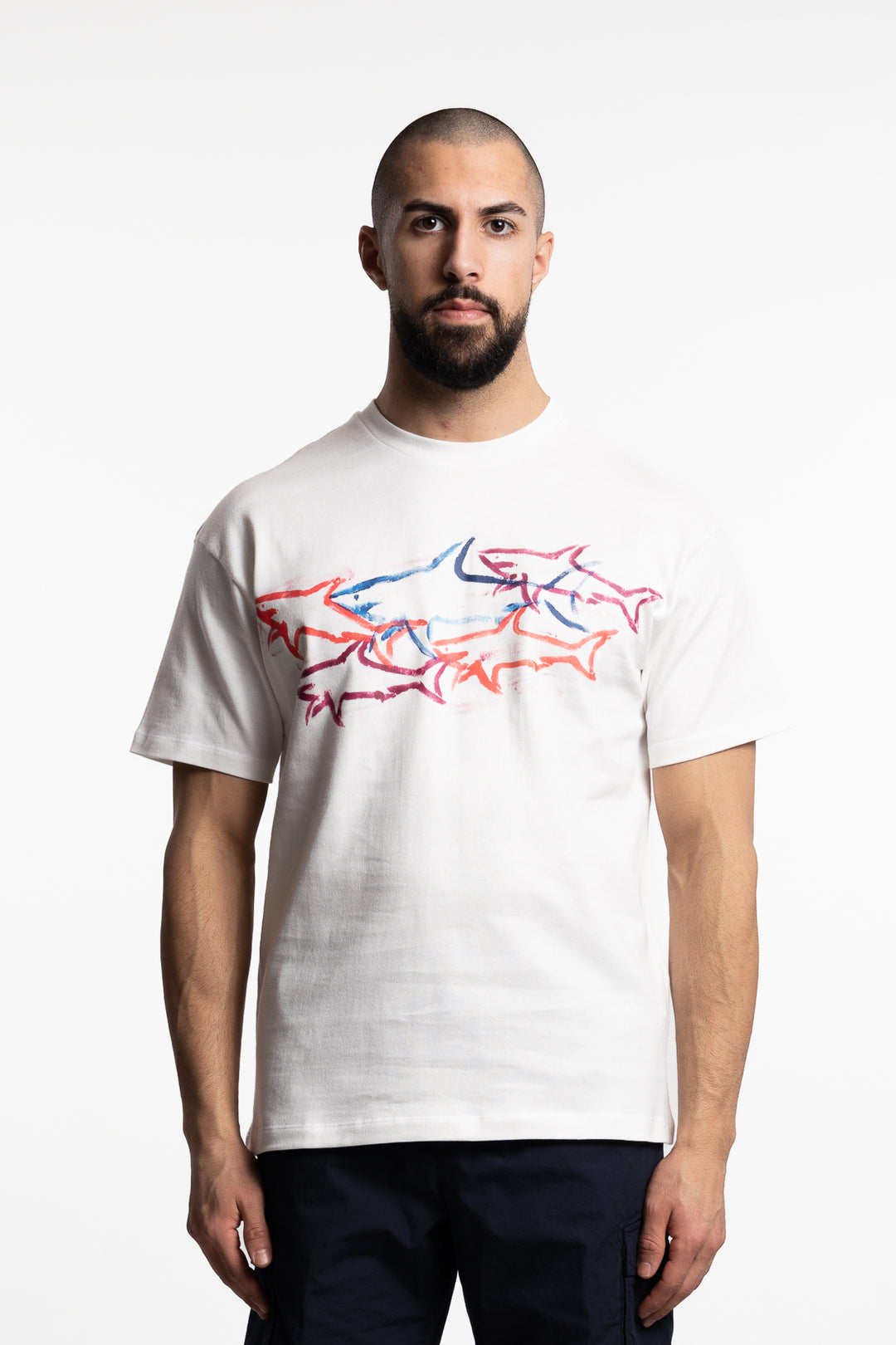 90`s Fit Cotton Jersey T-Shirt With Shark White