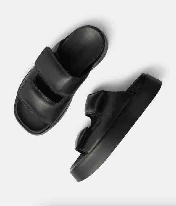 Juno Slide- Black Leather