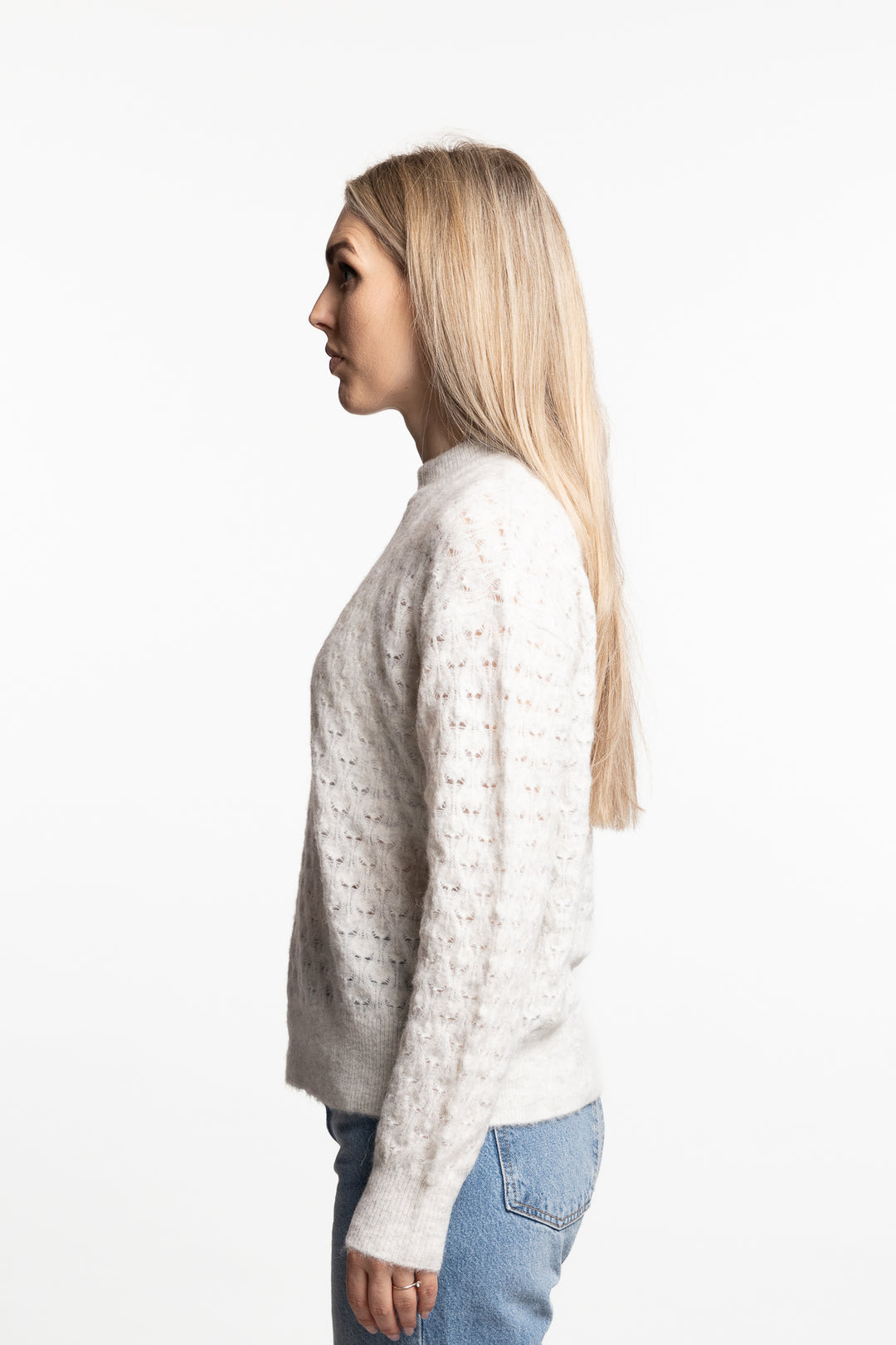 Saanour Pointelle Sweater 7355- White Mel.