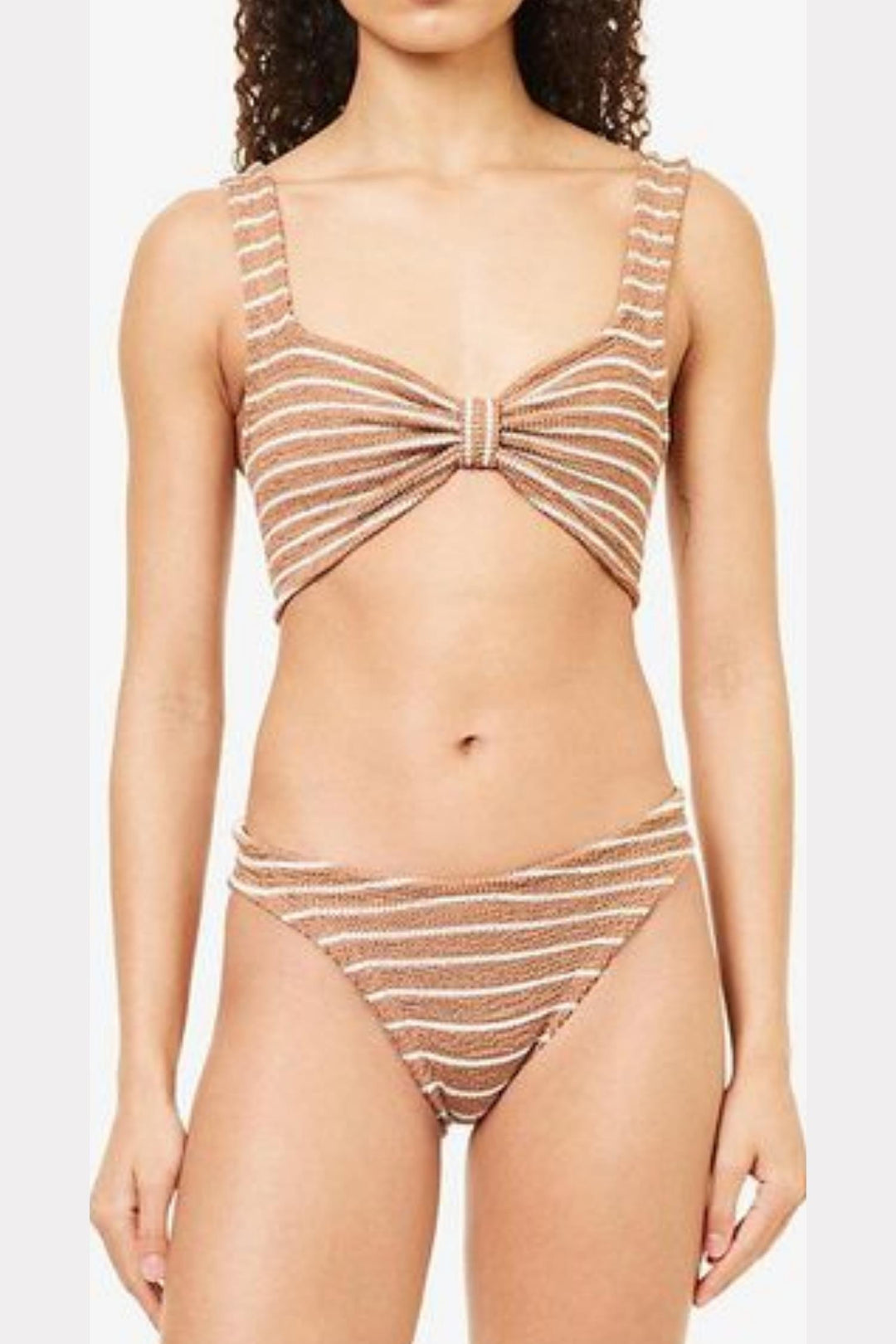 Bonnie bikini- Stripe Crinkle Metallic Cocoa/White
