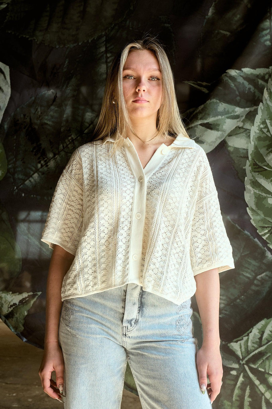 Loch Crochet Knit Shirt- White-Skjorter-Bogartstore