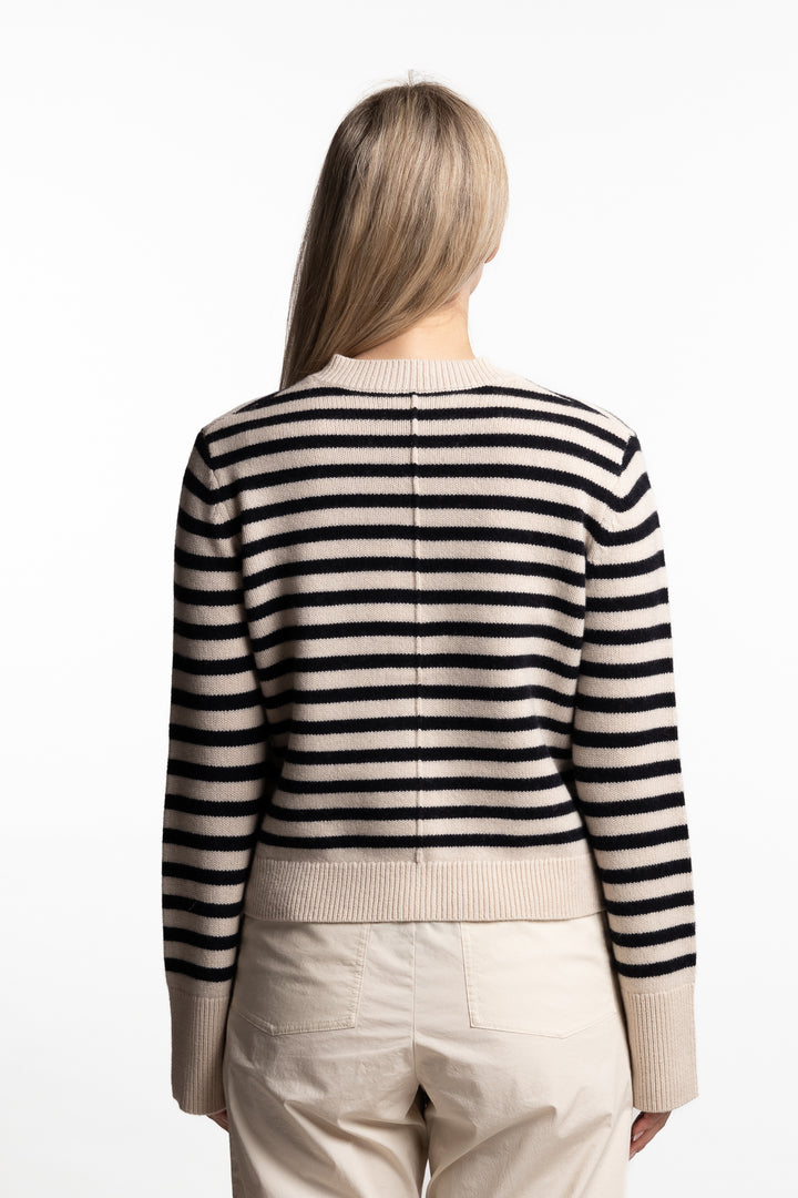 Structured Wool Cardigan- Buttermilk Stripe