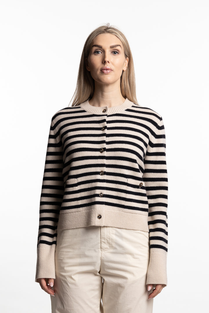 Structured Wool Cardigan- Buttermilk Stripe