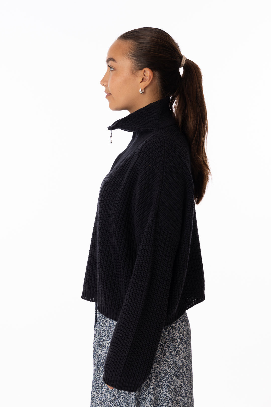 Florie Cotton Zip Knit Sweater-Dark Navy-Genser-Bogartstore