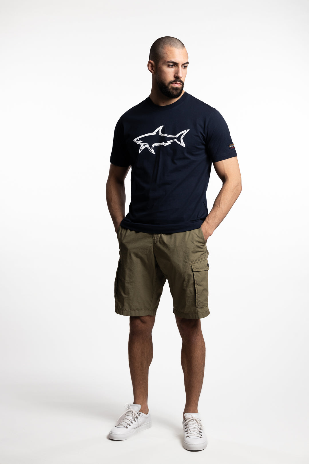 Cotton T-Shirt With Shark Print Navy