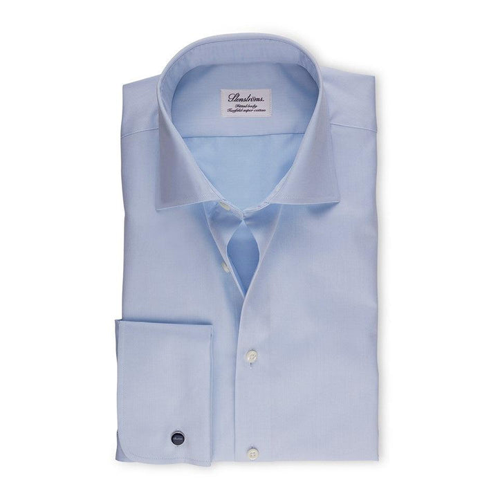 Fitted Body Twill Shirt French Cuffs XL-Sleeves Blue-Skjorter-Bogartstore