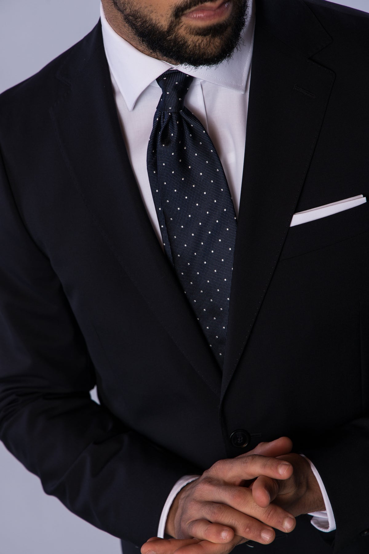 Silk Woven Tie marine med hvite prikker