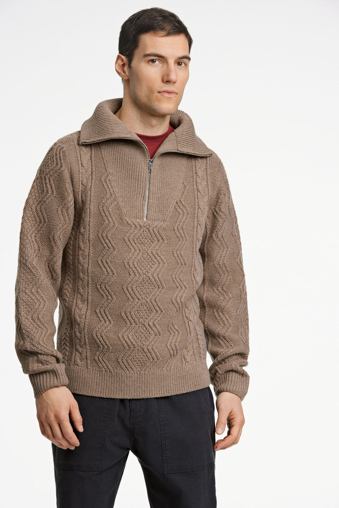 Lambswool Half-Zip Cable Knit Sand