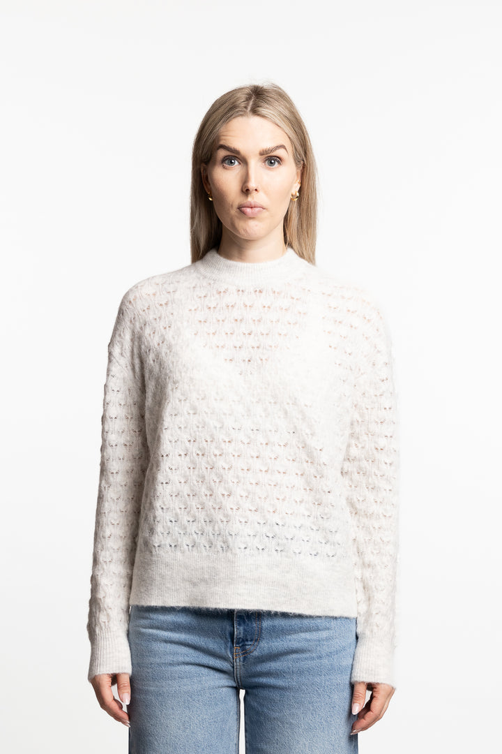 Saanour Pointelle Sweater 7355- White Mel.