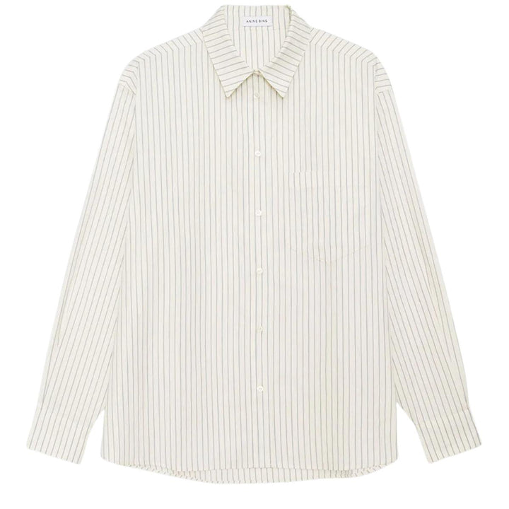 Braxton Shirt- Ivory and blue monogram stripe-Skjorter-Bogartstore