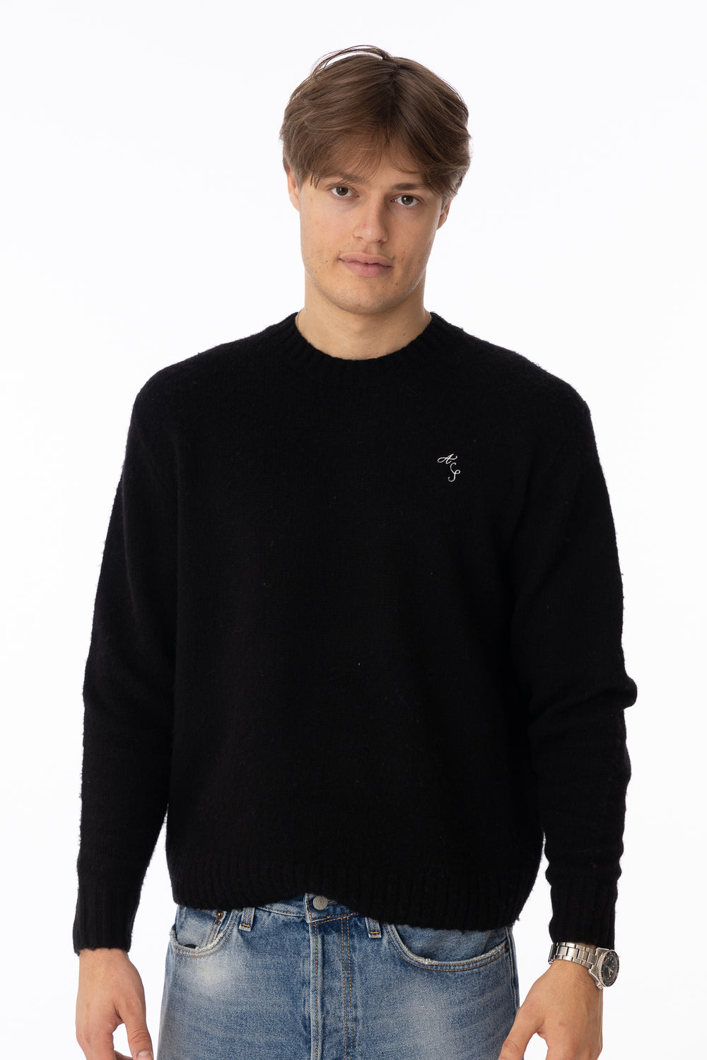 Crewneck Wool Jumper Black-Genser-Bogartstore