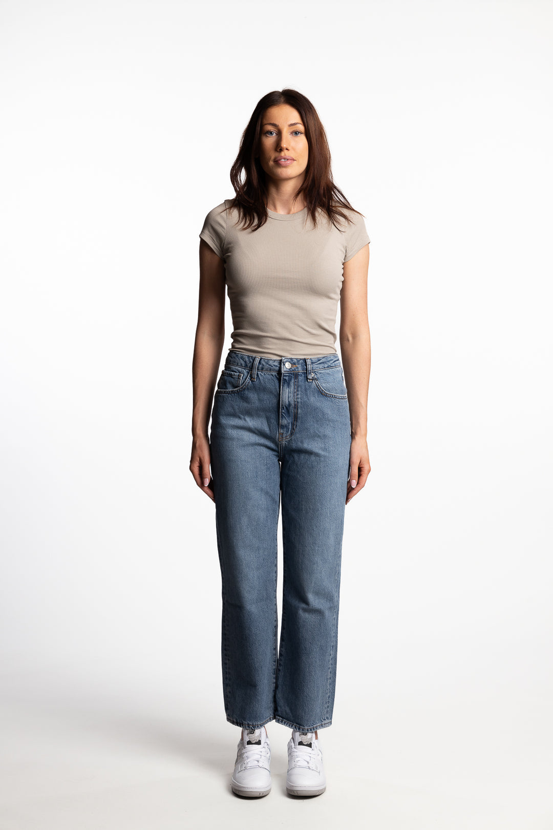 Holly highwaist straight fit cropped length- Mid blue