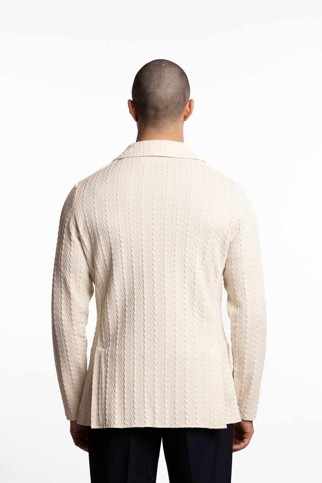 Knitted Cotton Blazer Herringbone Off-White