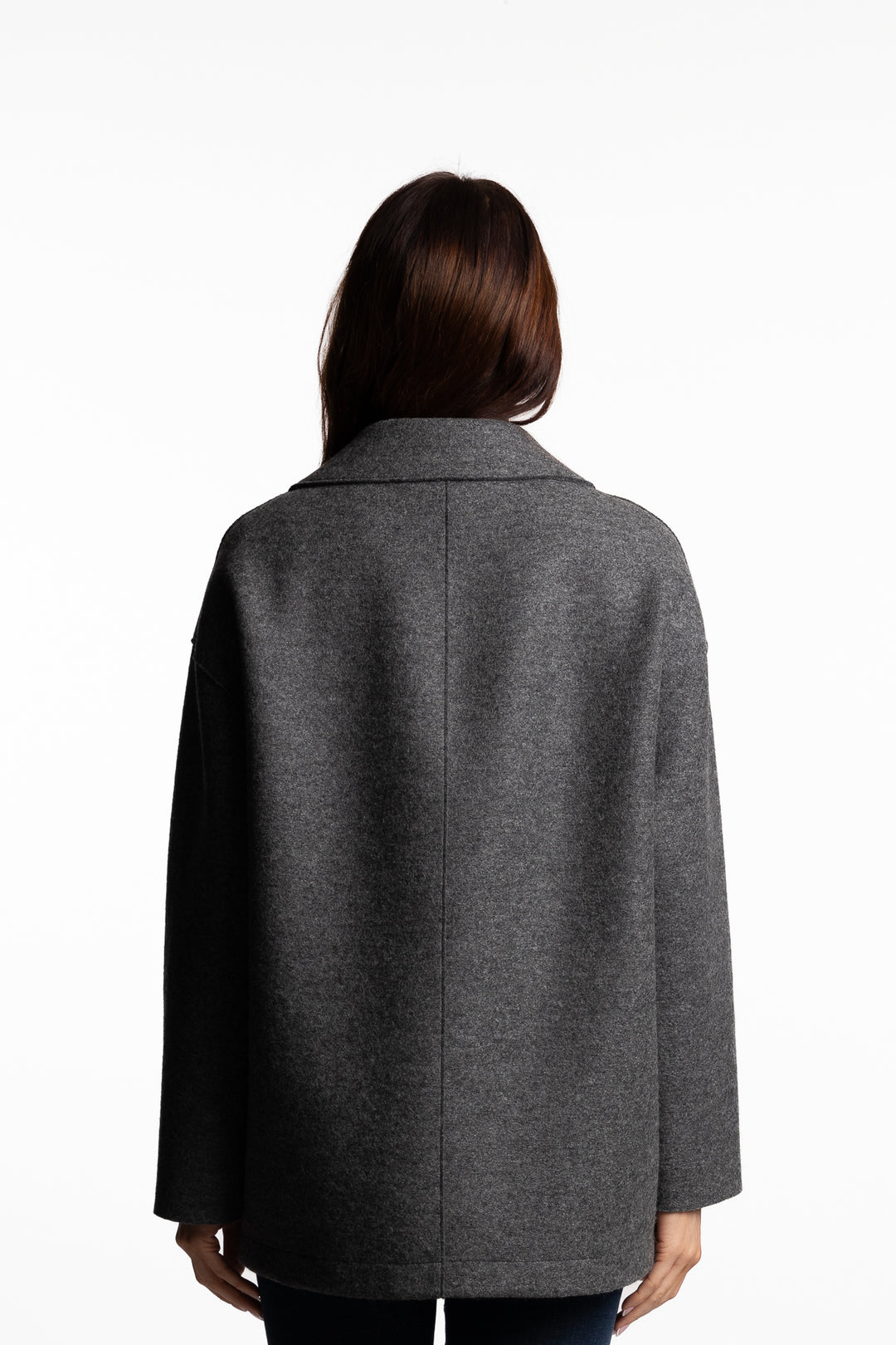Dropped shoulder double breasted jacket pressed wool-  Middle grey