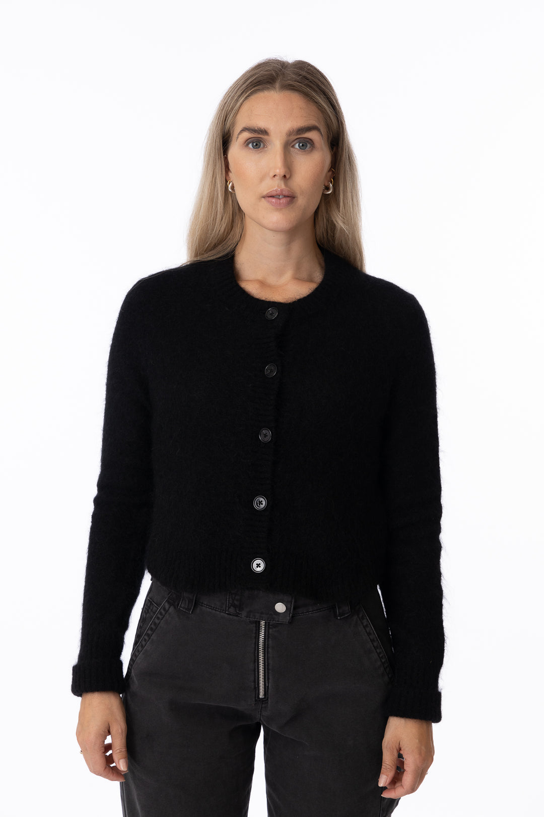 Short knitted Cardigan FN-WN-KNIT000580 - Black-Genser-Bogartstore