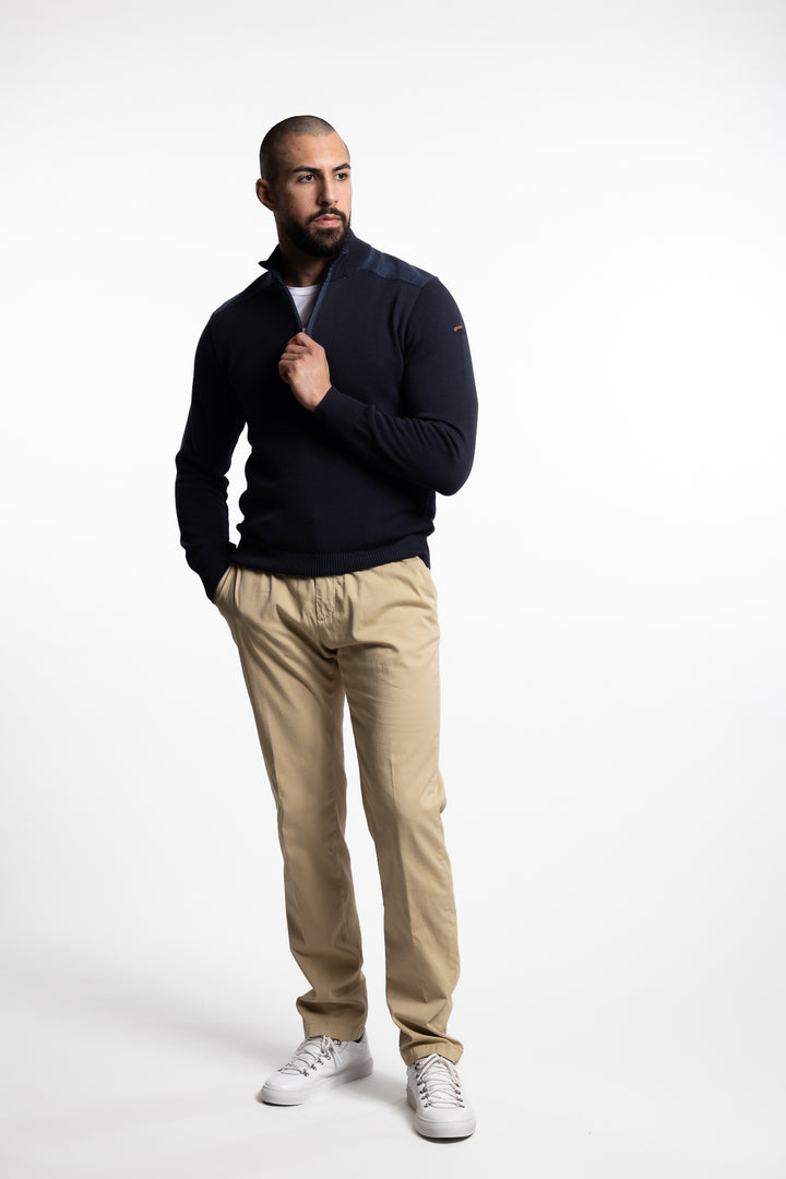 Fresco Cotton Half-Zip Sweater Navy