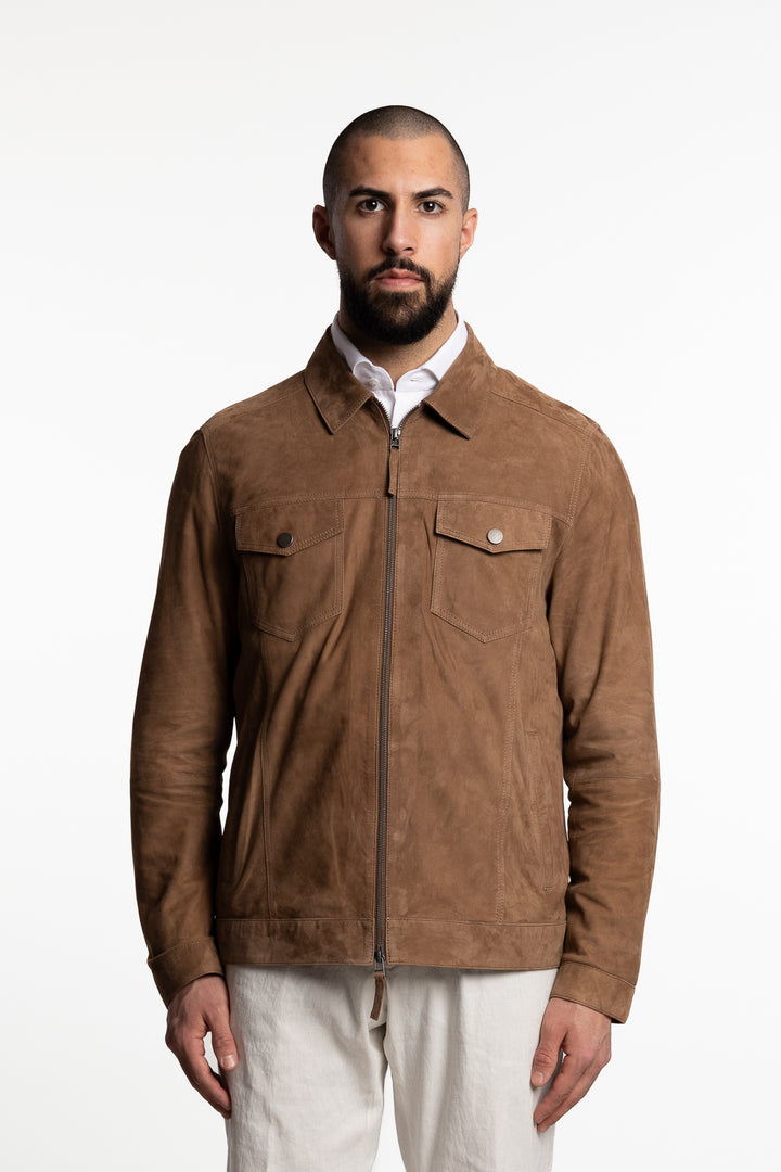 Troy Suede Leather Jacket Brown