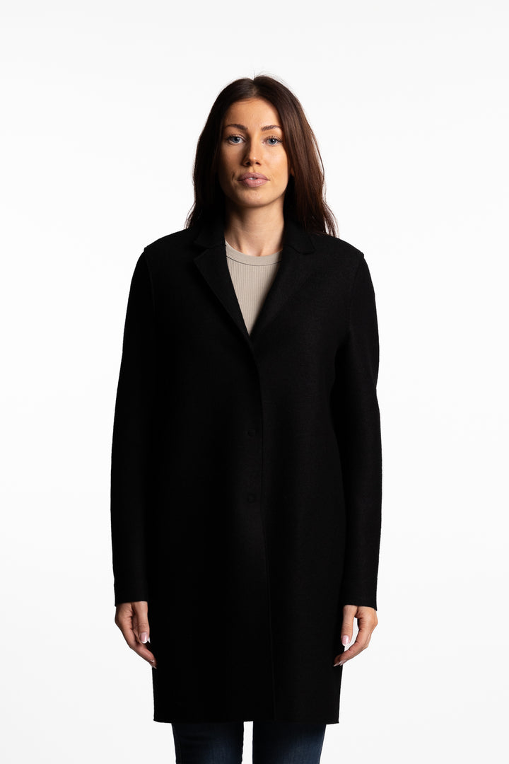 Women Cocoon Coat pressed wool- Black