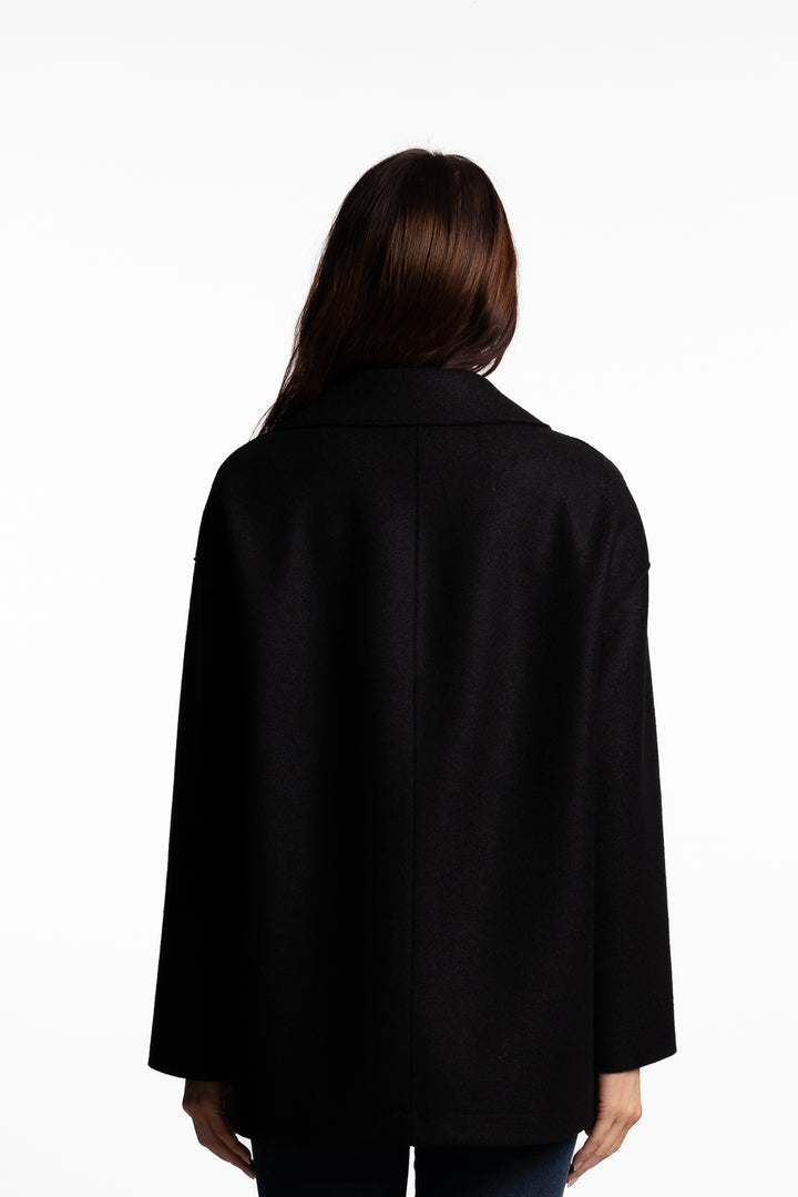 Dropped shoulder doublebreasted jacket pressed wool- Black