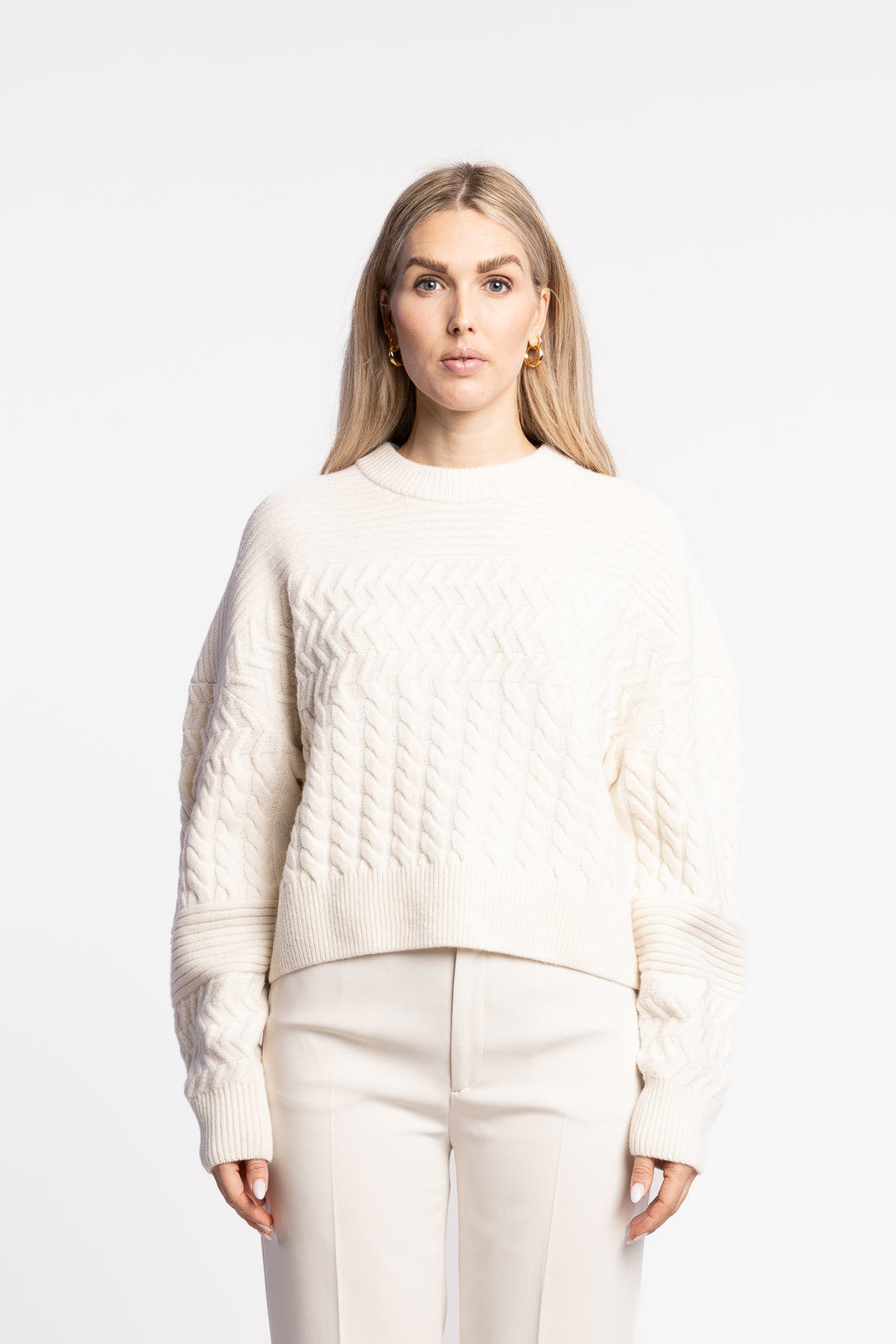 Boxy Braided Sweater- Chalk