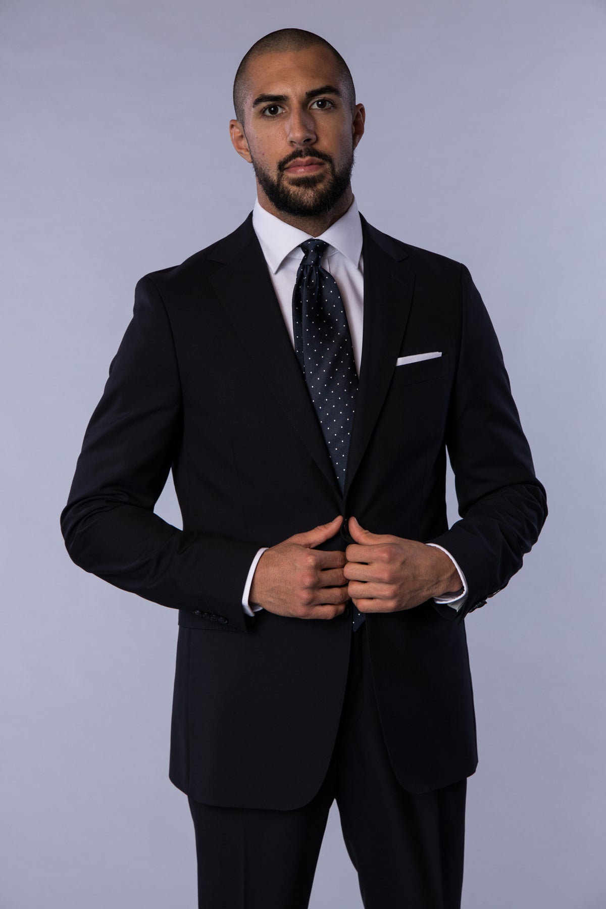Silk Woven Tie marine med hvite prikker