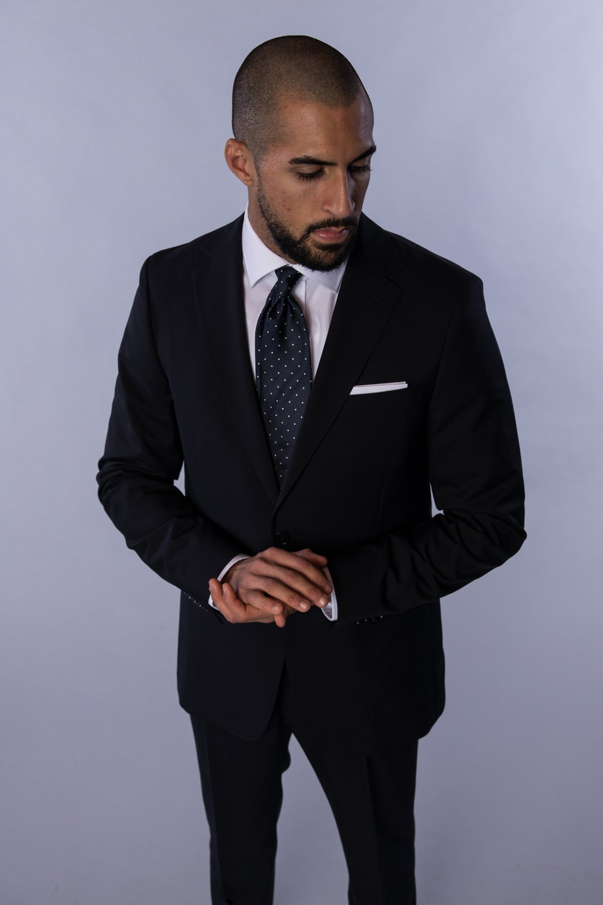 Silk Woven Tie marine med hvite prikker