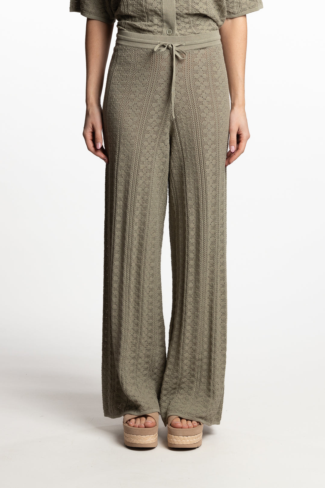 Thiril Crochet Knit Trousers- Teal
