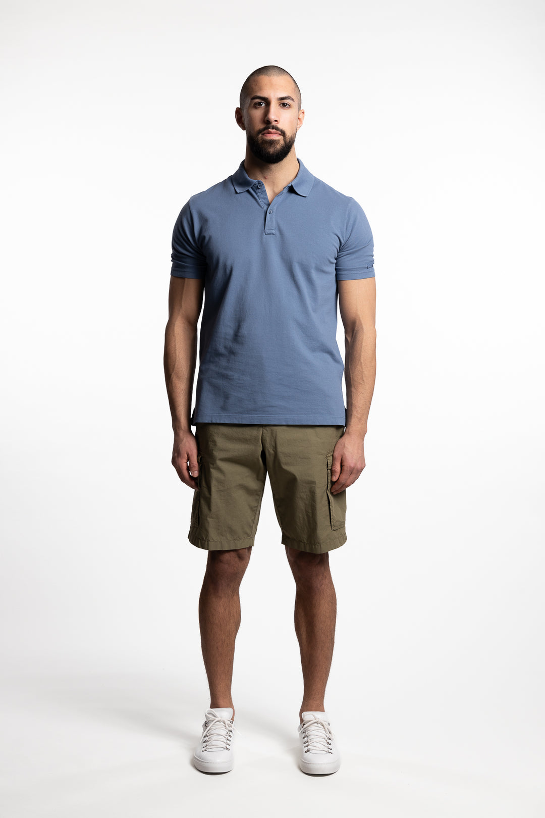 Garment-Dyed Piqué Cotton Polo Shirt Light Blue
