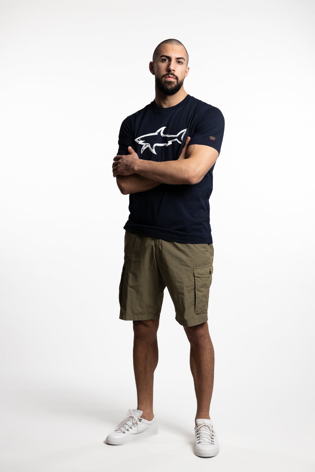 Cotton T-Shirt With Shark Print Navy