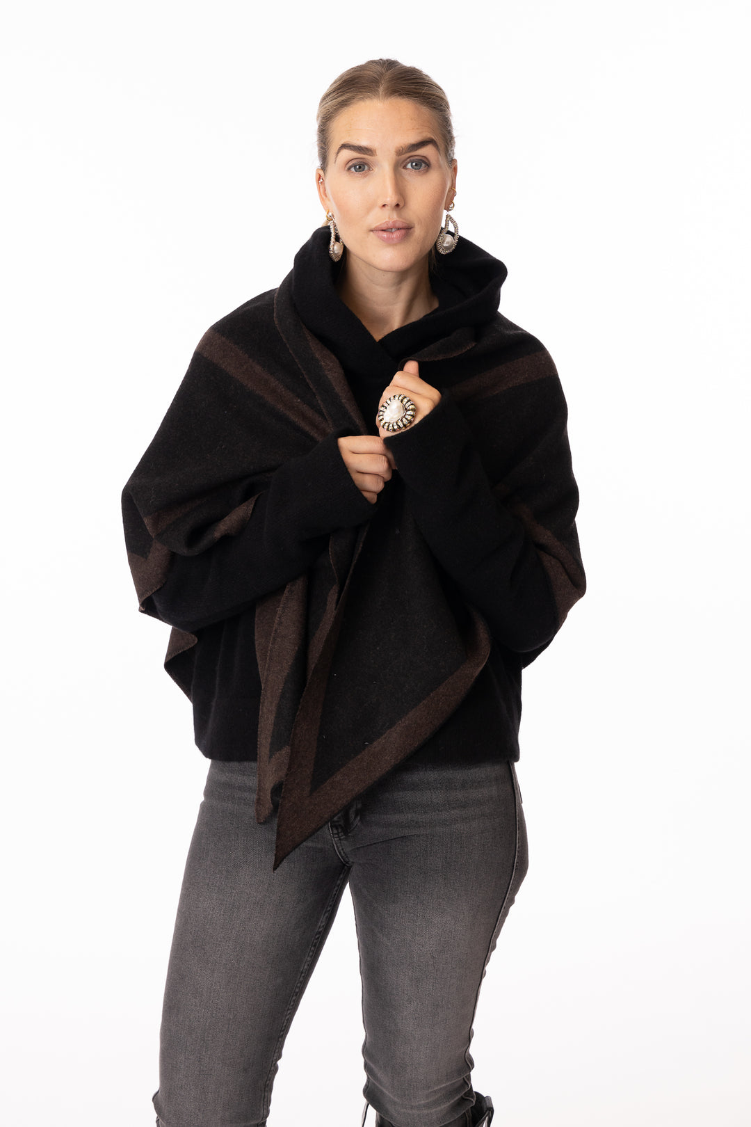 Triangle scarf - Wool & cashmere - Tobacco / Black-Envelope1976-Bogartstore